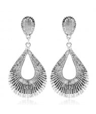 Vintage Style Hollow Waterdrop Shape Fashion Earrings - Silver