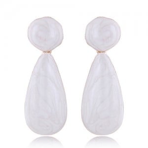 Coarse Texture Waterdrop Design Bold Fashion Women Earrings - White
