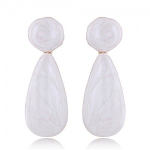 Coarse Texture Waterdrop Design Bold Fashion Women Earrings - White