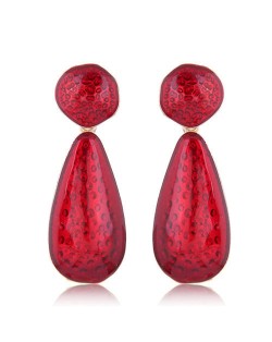 Coarse Texture Waterdrop Design Bold Fashion Women Earrings - Red