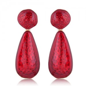 Coarse Texture Waterdrop Design Bold Fashion Women Earrings - Red