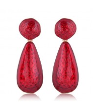 Coarse Texture Waterdrop Design Bold Fashion Women Earrings - Red