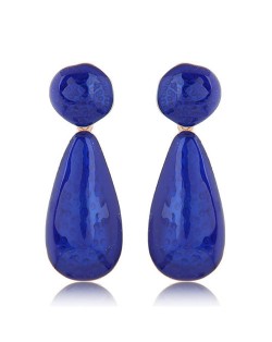 Coarse Texture Waterdrop Design Bold Fashion Women Earrings - Blue