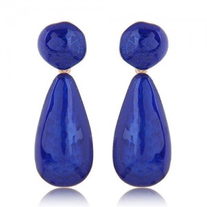 Coarse Texture Waterdrop Design Bold Fashion Women Earrings - Blue