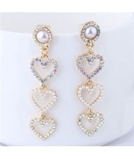 Rhinestone Embellished Triple Dangling Hearts Design Women Fashion Earrings