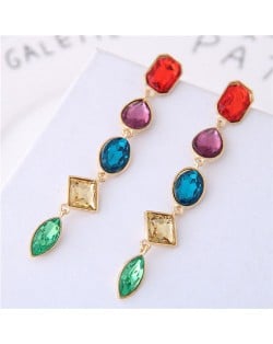Multi-color Gems Waterdrops Design High Fashion Costume Earrings - Green
