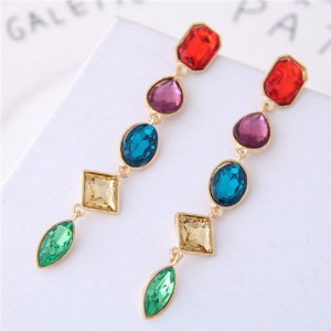 Multi-color Gems Waterdrops Design High Fashion Costume Earrings - Green