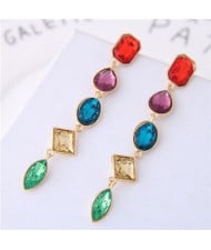 Multi-color Gems Waterdrops Design High Fashion Costume Earrings - Green