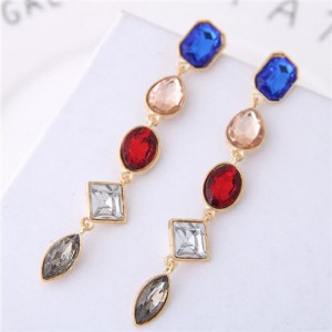 Multi-color Gems Waterdrops Design High Fashion Costume Earrings - Gray