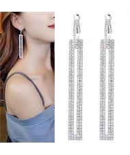 Shining Rhinestone Dangling Bar Design Woment Statement Earrings - Silver