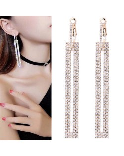 Shining Rhinestone Dangling Bar Design Woment Statement Earrings - Golden