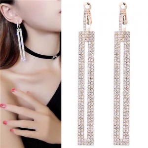 Shining Rhinestone Dangling Bar Design Woment Statement Earrings - Golden