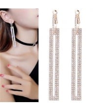 Shining Rhinestone Dangling Bar Design Woment Statement Earrings - Golden