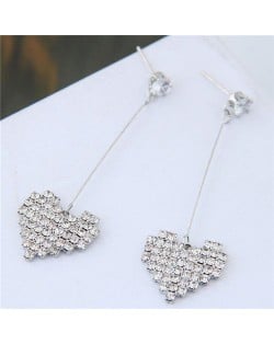 Rhinestone Embellished Dangling Sweet Shining Heart Design High Fashion Earrings