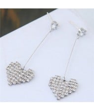 Rhinestone Embellished Dangling Sweet Shining Heart Design High Fashion Earrings