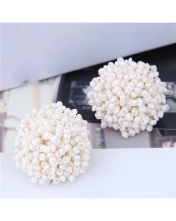 Mini-beads Floral Ball Design High Fashion Women Earrings - White