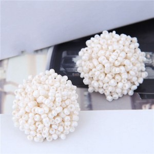 Mini-beads Floral Ball Design High Fashion Women Earrings - White