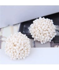 Mini-beads Floral Ball Design High Fashion Women Earrings - White