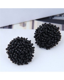 Mini-beads Floral Ball Design High Fashion Women Earrings - Black