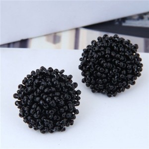 Mini-beads Floral Ball Design High Fashion Women Earrings - Black