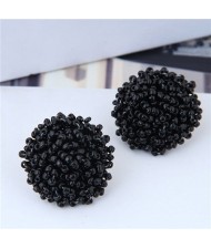 Mini-beads Floral Ball Design High Fashion Women Earrings - Black