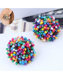 Mini-beads Floral Ball Design High Fashion Women Earrings - Multicolor