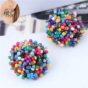 Mini-beads Floral Ball Design High Fashion Women Earrings - Multicolor