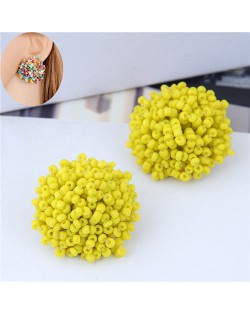 Mini-beads Floral Ball Design High Fashion Women Earrings - Yellow