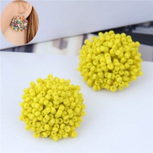 Mini-beads Floral Ball Design High Fashion Women Earrings - Yellow