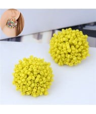 Mini-beads Floral Ball Design High Fashion Women Earrings - Yellow