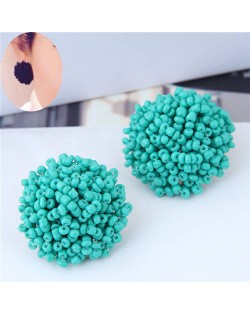 Mini-beads Floral Ball Design High Fashion Women Earrings - Green