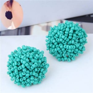 Mini-beads Floral Ball Design High Fashion Women Earrings - Green