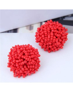 Mini-beads Floral Ball Design High Fashion Women Earrings - Red
