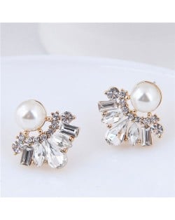 Cubic Zirconia and Pearl Inlaid Flower Design Alloy Korean Fashion Earrings