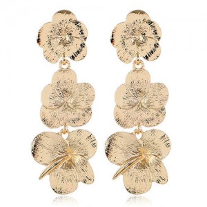 Dangling Golden Plum Cluster High Fashion Women Statement Earrings