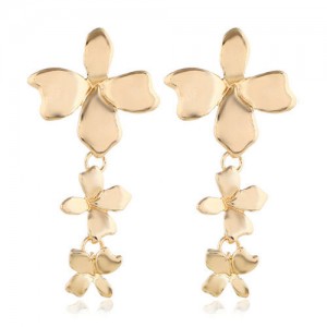 Golden Morning-glory Flower Design High Fashion Costume Earrings