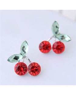 Resin Gem Cherry Cute Design Fashion Earrings - Silver