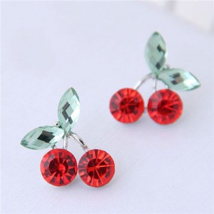 Resin Gem Cherry Cute Design Fashion Earrings - Silver