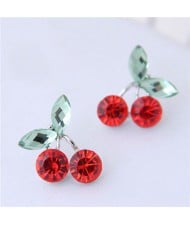 Resin Gem Cherry Cute Design Fashion Earrings - Silver