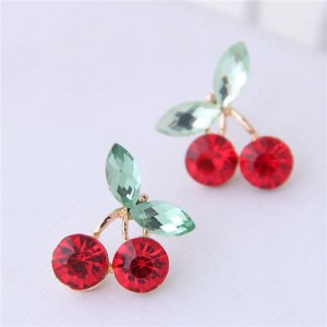 Resin Gem Cherry Cute Design Fashion Earrings - Golden