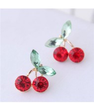 Resin Gem Cherry Cute Design Fashion Earrings - Golden