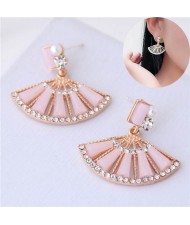 Rhinestone Embellished Fan-shape Cute Design Women Earrings - Pink