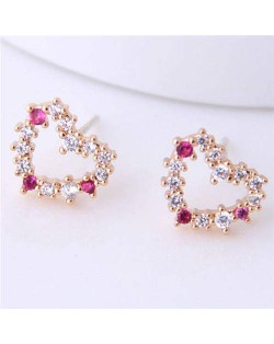 Cubic Zirconia Sweet Heart Design Korean Fashion Women Earrings