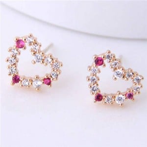 Cubic Zirconia Sweet Heart Design Korean Fashion Women Earrings