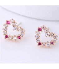 Cubic Zirconia Sweet Heart Design Korean Fashion Women Earrings