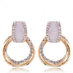 Rhinestone Embellished Multiple Dangling Hoops Design Women Costume Earrings