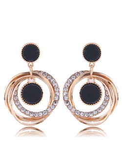 Rhinstone and Resin Gem Inlaid Dangling Hoops High Fashion Earrings