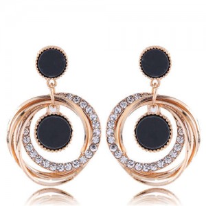 Rhinstone and Resin Gem Inlaid Dangling Hoops High Fashion Earrings