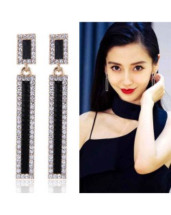 Shining Rhinestone Embellished Oil-spot Glazed Bar Dangling Fashion Earrings