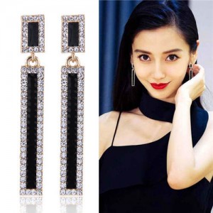 Shining Rhinestone Embellished Oil-spot Glazed Bar Dangling Fashion Earrings